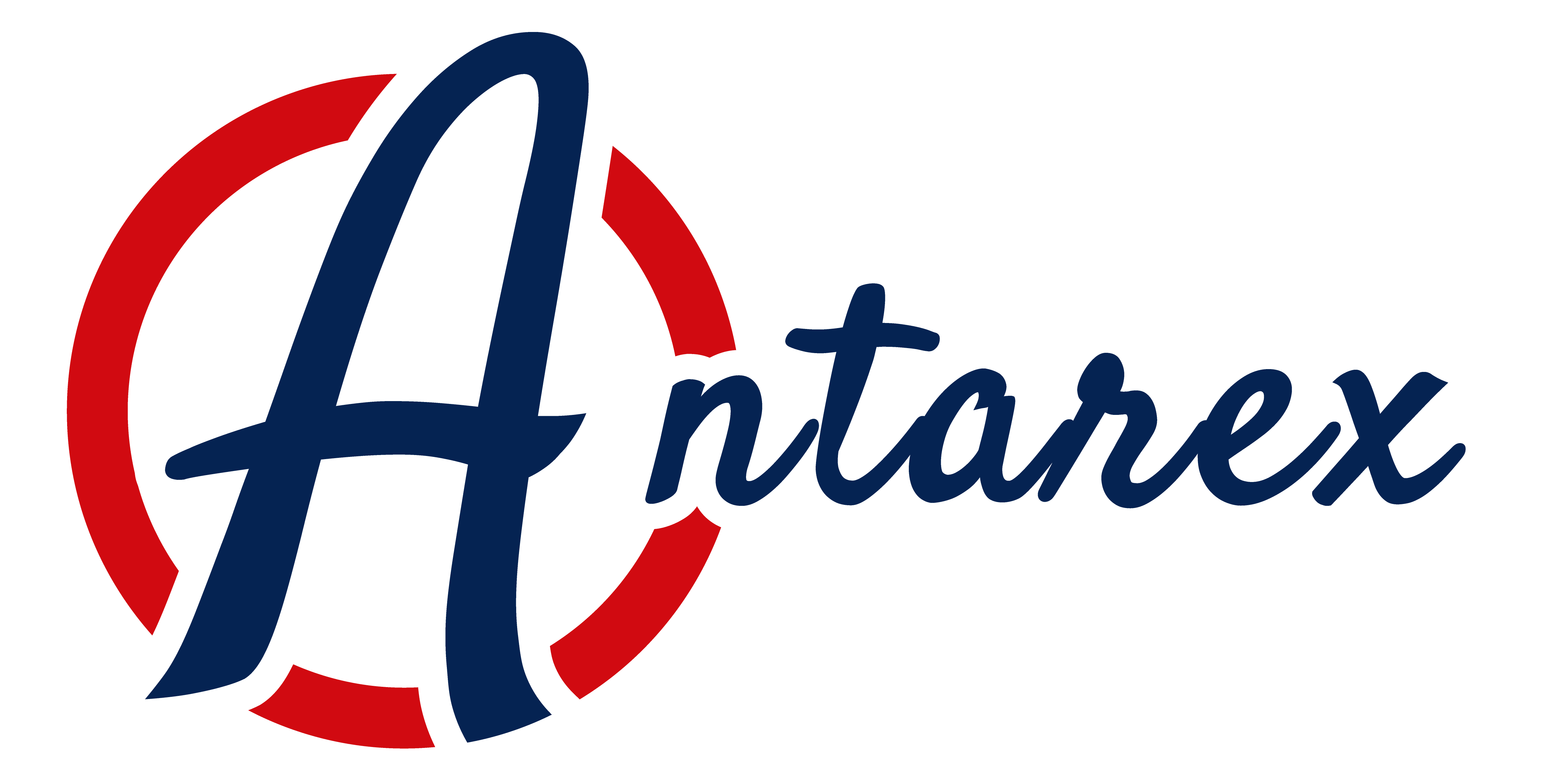 Logo Antarex en bleu avec le A cerclé de rouge